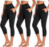 3 Pack Capri Leggings for Women with Pockets-High Waisted Tummy Control Workout Gym Yoga Pants Black